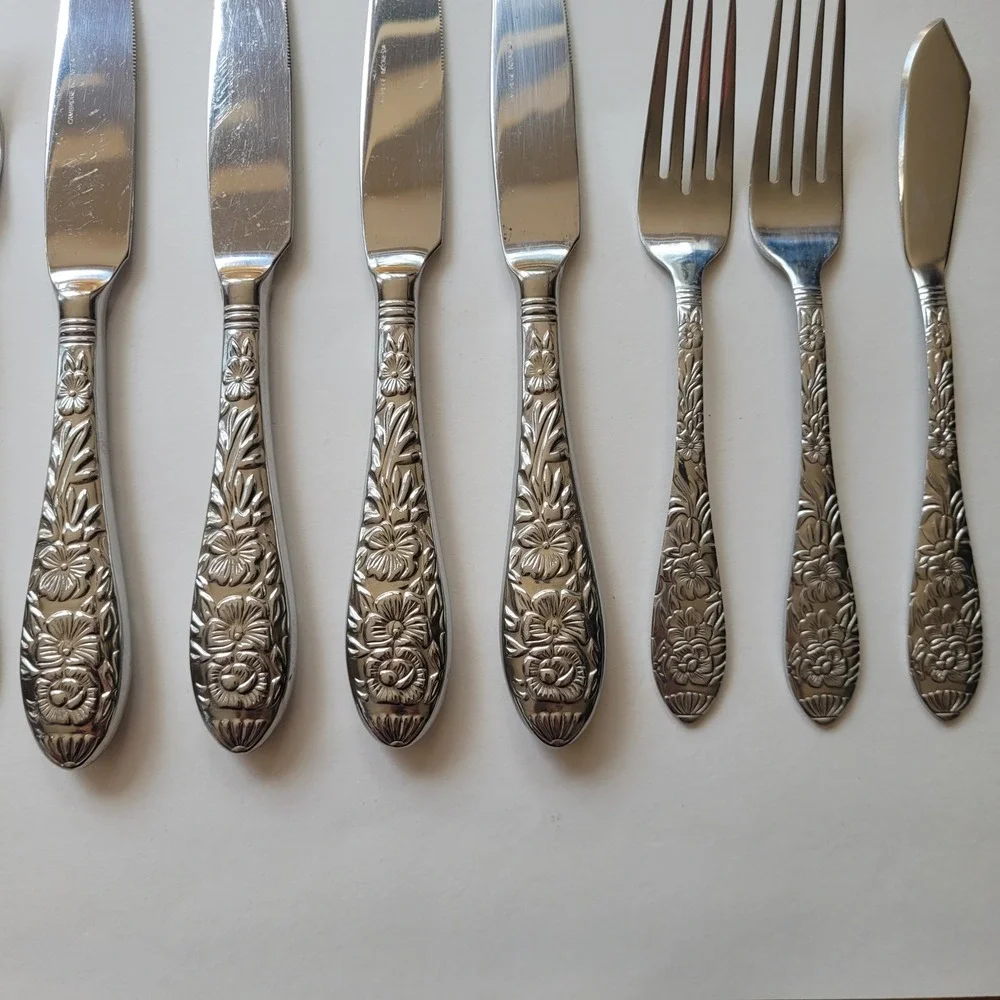 Cambridge Stainless Flatware 9 Lot Floral Fork Knife